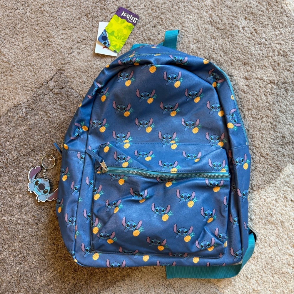 Disney Stitch Pineapple Blue Faux Leather Backpack Kids‎ School Bag NWT